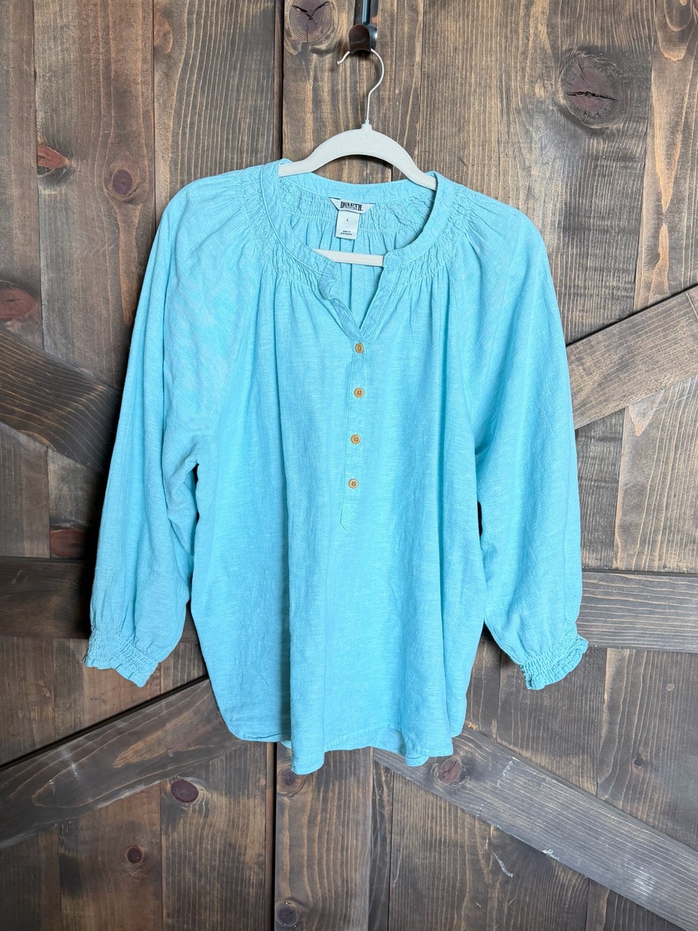 Duluth Trading Co Light Blue Button-Pullover Tunic